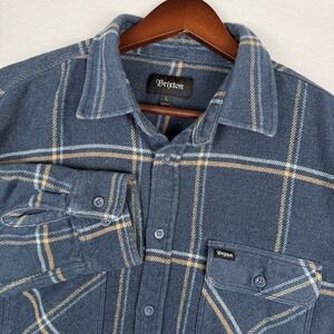 Brixton Mens L Plaid Flannel Heavyweight Shacket Shirt Long Sleeve Flap Pockets